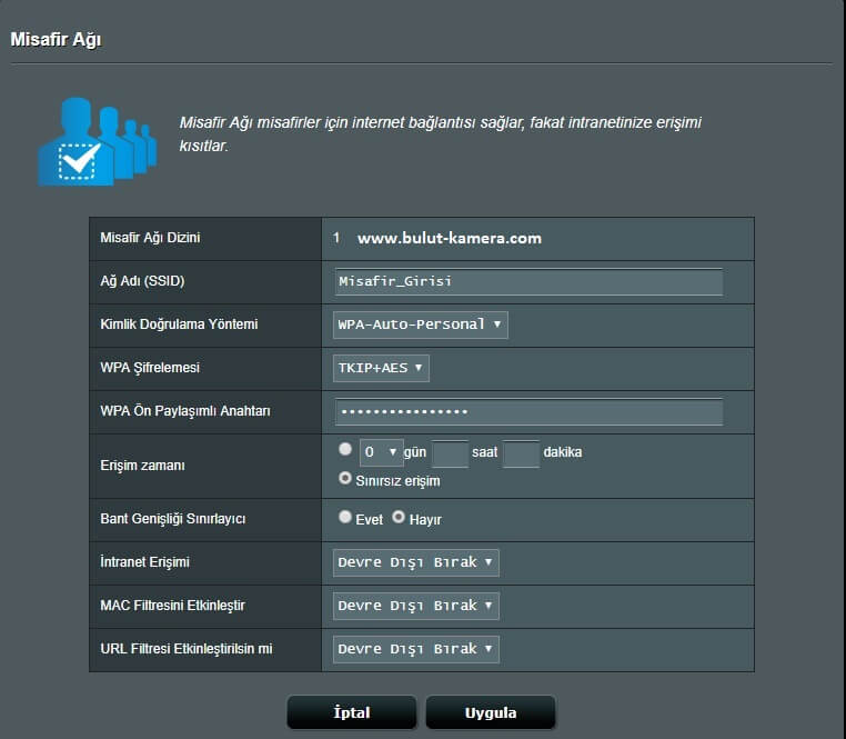 Modem misafir ağı yapılandırma